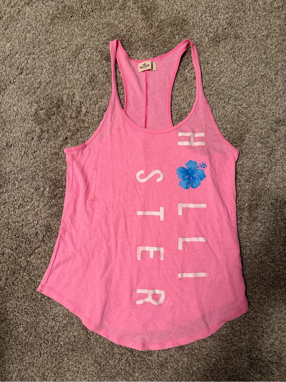 Vintage Hollister Pink Racerback Tank with Blue Hibiscus